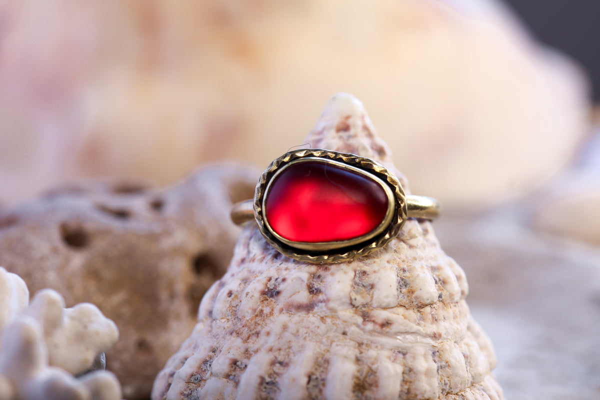 Brass Ring – Bohemian Soul - Sea Glass – Red - O+ / 7.75