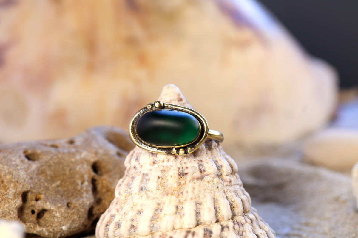 Brass Ring – Bohemian Soul - Sea Glass - Green - N / 7