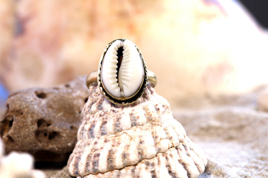 Brass Ring – Bohemian Soul -Cowrie Shell - Wire Band - O / 7.5