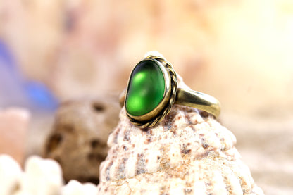 Brass Ring – Bohemian Soul - Sea Glass - Green - Twisty Wire - N / 7