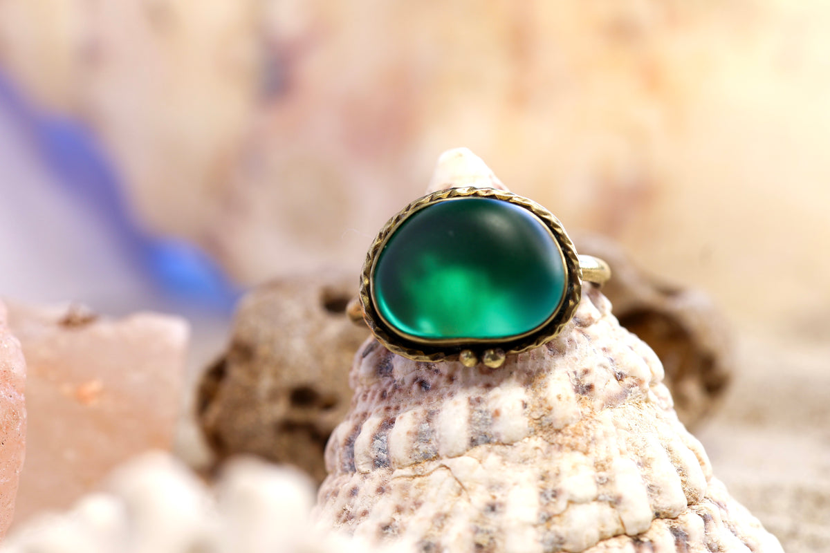 Brass Ring – Bohemian Soul - Sea Glass - Teal - P / 8