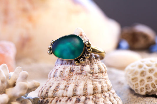 Brass Ring – Bohemian Soul - Sea Glass  - Teal - Bubble - R+ / 9.25