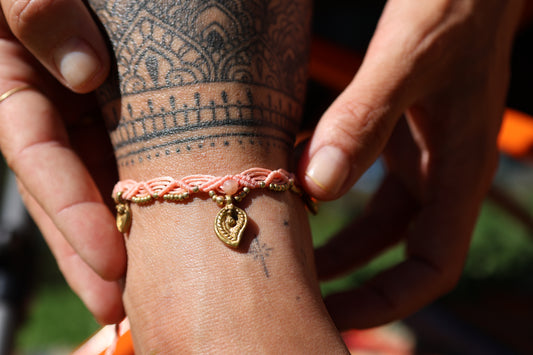 Brass Anklet - Bohemian - Peach / B22 / Rose Quartz