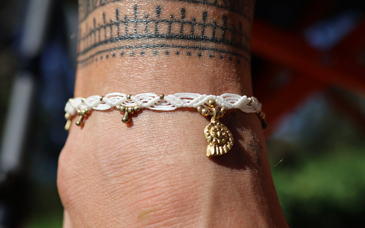 Brass Anklet - Bohemian - White / B28