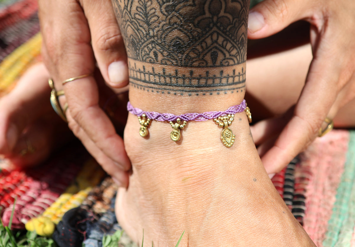 Brass Anklet - Bohemian - Lilac / B6