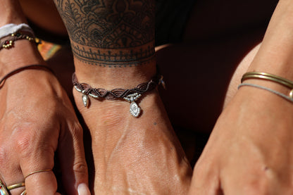 Silver Anklet - Bohemian - Brown / S11