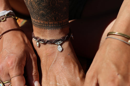 Silver Anklet - Bohemian - Brown / S11