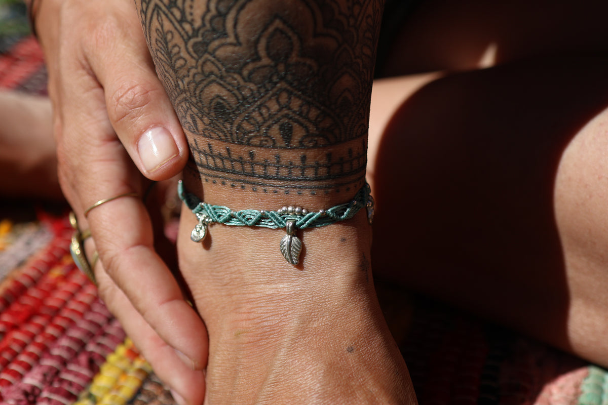 Silver Anklet - Bohemian - Teal / S23