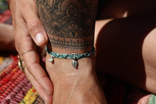Silver Anklet - Bohemian - Teal / S23