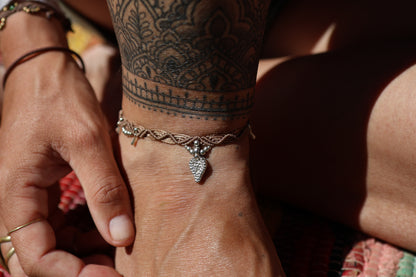Silver Anklet - Bohemian - Beige /
