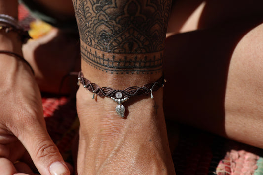 Silver Anklet - Bohemian - Brown / S23 / Moonstone