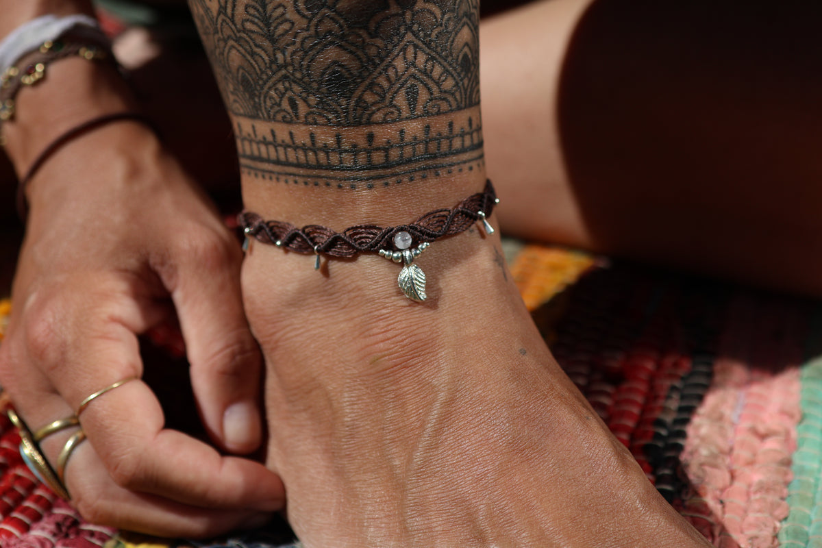 Silver Anklet - Bohemian - Brown / S23 / Moonstone