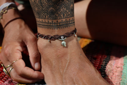 Silver Anklet - Bohemian - Brown / S23 / Moonstone