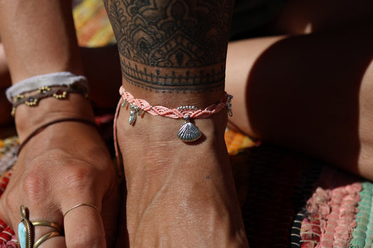 Silver Anklet - Bohemian - Pink / S4
