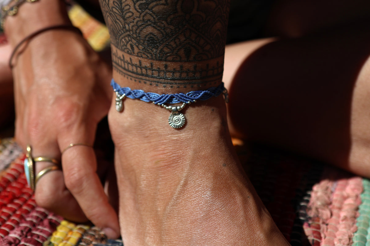 Silver Anklet - Bohemian - Blue / S