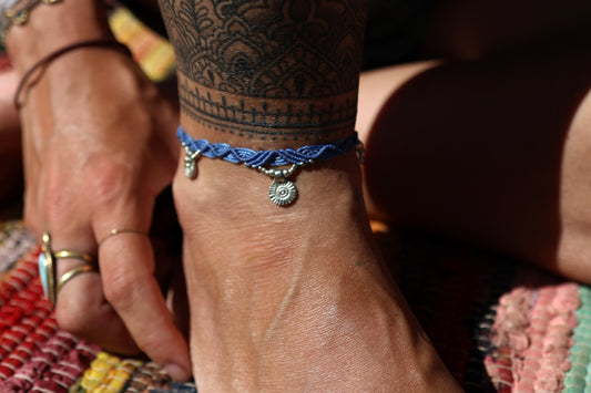 Silver Anklet - Bohemian - Blue / S