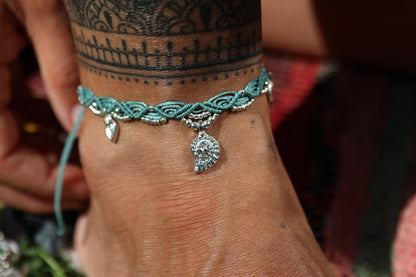 Silver Anklet - Bohemian - Teal / S7