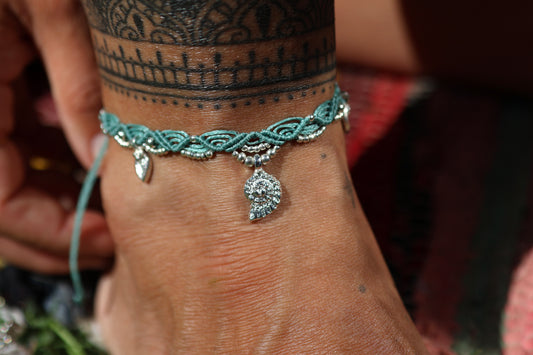 Silver Anklet - Bohemian - Teal / S7