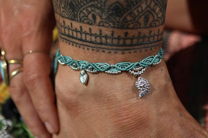 Silver Anklet - Bohemian - Teal / S7