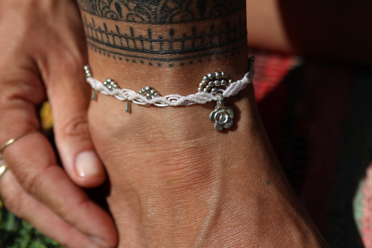 Silver Anklet - Bohemian - White / S25