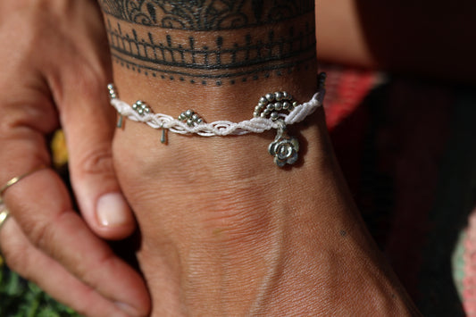 Silver Anklet - Bohemian - White / S25