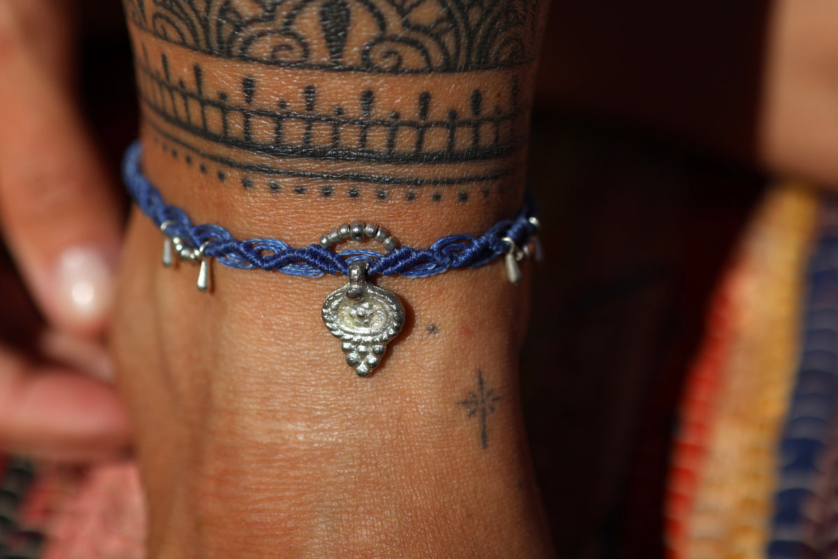 Silver Anklet - Bohemian - Dark Blue / S5