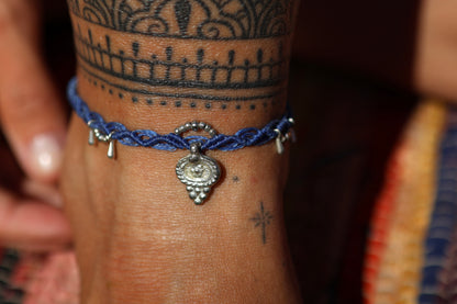 Silver Anklet - Bohemian - Dark Blue / S5