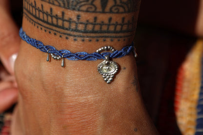 Silver Anklet - Bohemian - Dark Blue / S5