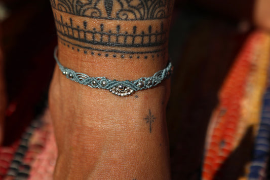 Silver Anklet - Little Soul - Teal / Weave Pattern