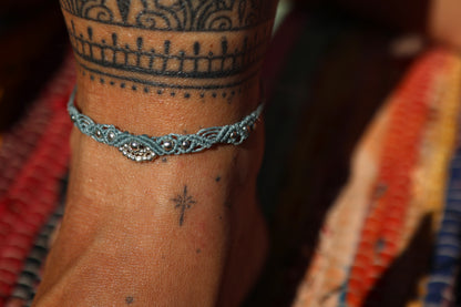 Silver Anklet - Little Soul - Teal / Weave Pattern